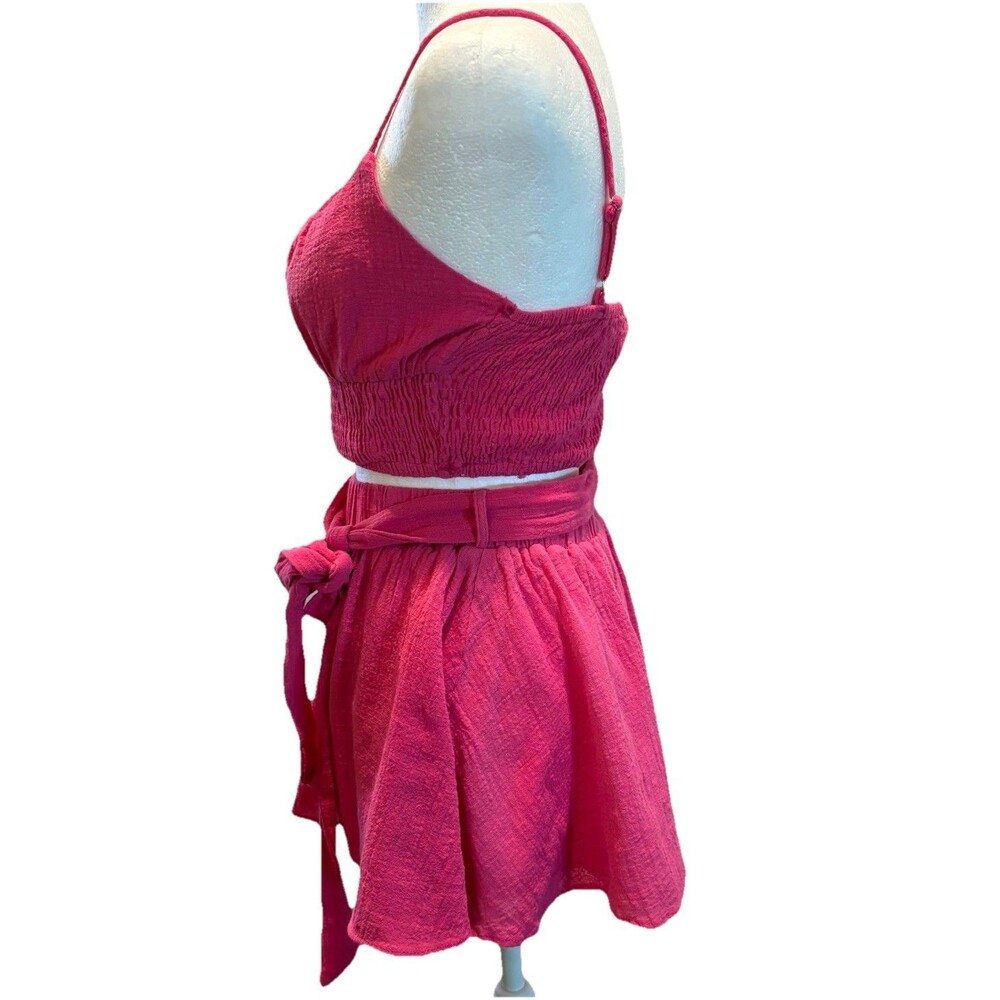 HYFVE Spaghetti Strap Smocked Top/Short Set Bubblegum Pink Small - Picture 5 of 7